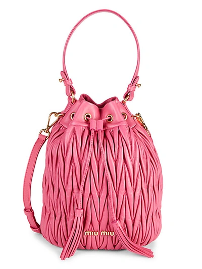 Shop Miu Miu Quilted Leather Bucket Bag In Magenta