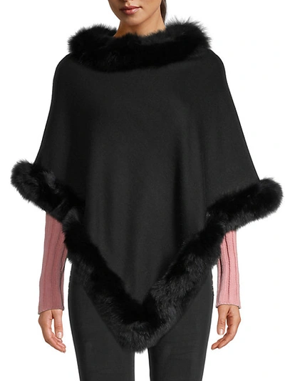 Shop Adrienne Landau Fox Fur-trimmed Poncho In Black