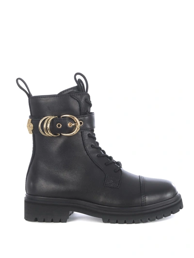 Shop Versace Jeans Couture Combat Boots In Leather In Nero