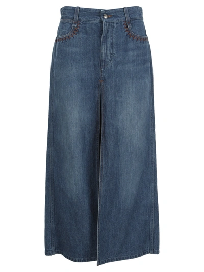 Shop Chloé Chloe A-line Long Skirt In Denim Blue