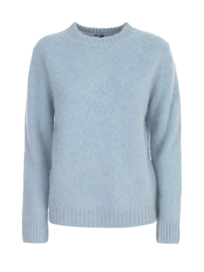 Shop Aspesi Shetland Sweater Crew Neck In Azzurro