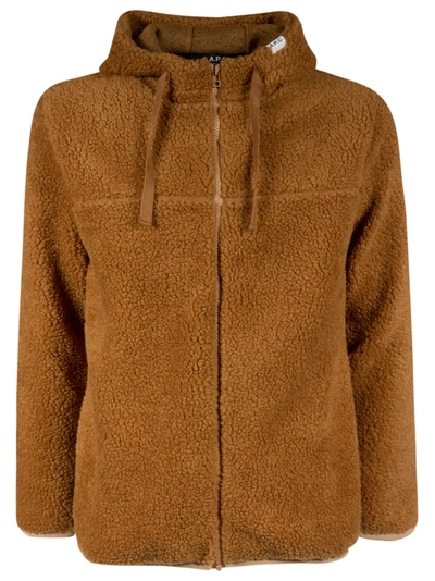 Shop Apc Fur Zipped Hoodie In Brown
