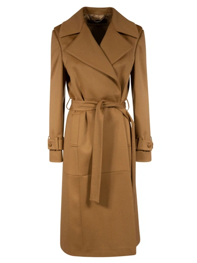 Shop Federica Tosi Classic Long Belted Coat In Camel/multicolor