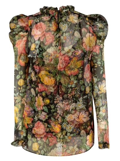 Shop Zimmermann Ladybeetle Draped Sleeve Top In Midnight Floral
