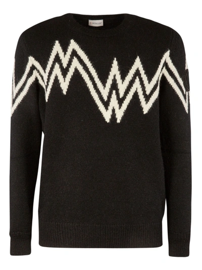 Shop Moncler Zig-zag Patterned Sweater In Black/white