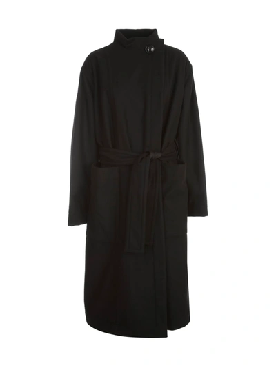 Shop Lemaire Wrapover Coat In Black