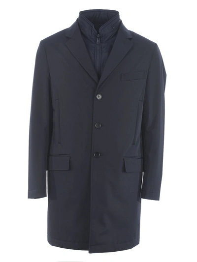 Shop Fay Double Coat Coat In Technical Stretch Fabric In Blu Scuro
