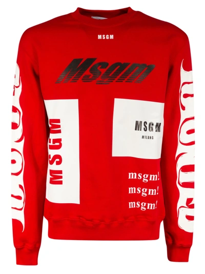 Shop Msgm Multi Logo Print Sweatshirt In Scarlet/white/black