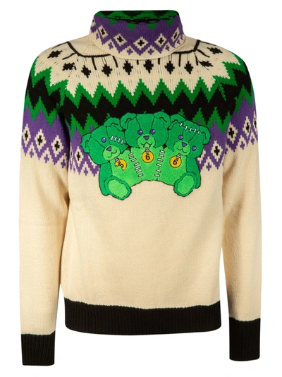 Shop Msgm Three-head Bear Knit Sweater In Multicolor