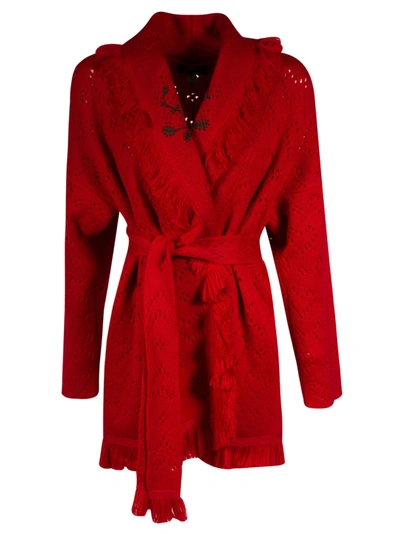 Shop Alanui Spotted Heart Cardigan In Red