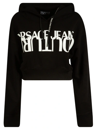 Shop Versace Jeans Couture Upside Down Couture Cropped Hoodie In Black