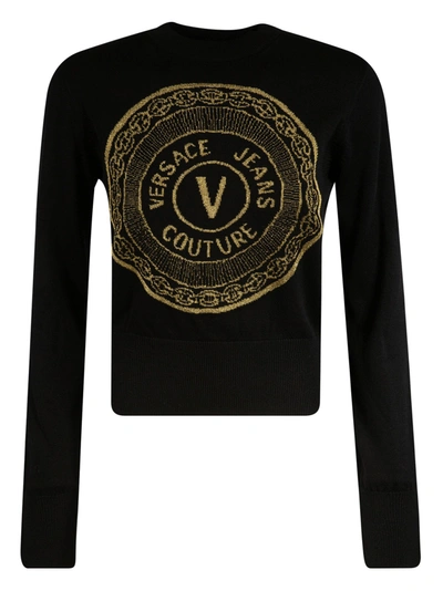 Shop Versace Jeans Couture Logo Front Cropped Sweatshirt In Black