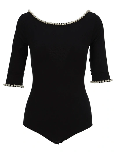 Shop Marc Jacobs Faux-pearl Embellished Bodysuit In Black