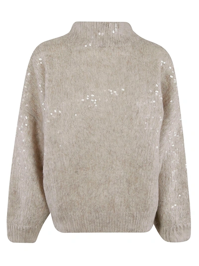 Shop Brunello Cucinelli Oversize Embellished Sweater In Beige