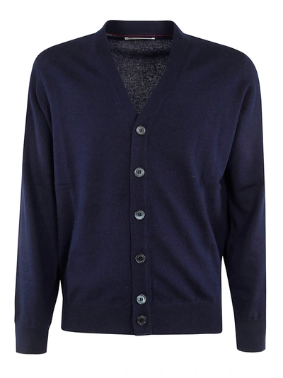 Shop Brunello Cucinelli Plain Ribbed Cardigan In Navy