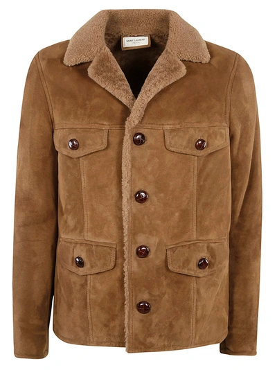 Shop Saint Laurent Four-pocket Fur Jacket In Brown