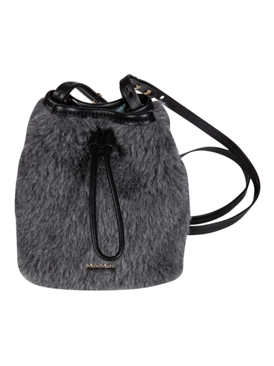 Shop Max Mara Fur Applique Bucket Bag In Grey