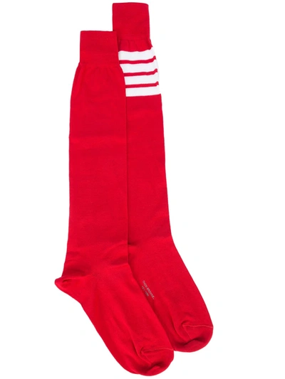 Shop Thom Browne Striped Patch Socks In Red