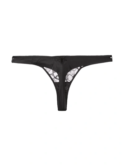 Shop Fleur Du Mal Magnolia Lace Thong In Black