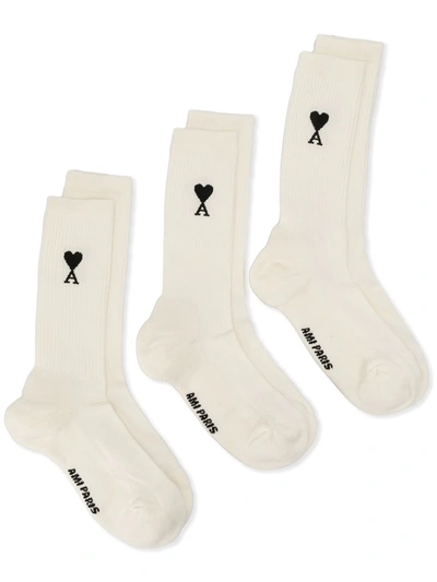 Shop Ami Alexandre Mattiussi Embroidered Logo Socks In White