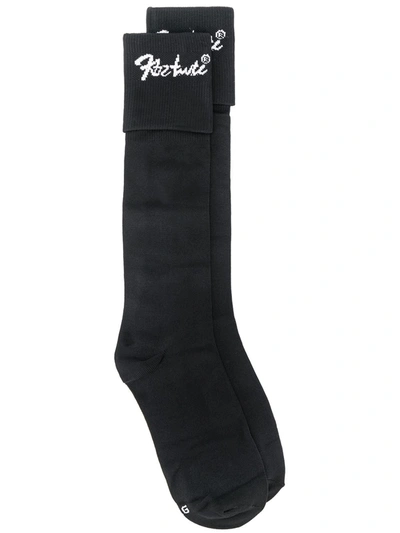 Shop Ktz Long Logo Knit Socks In Black