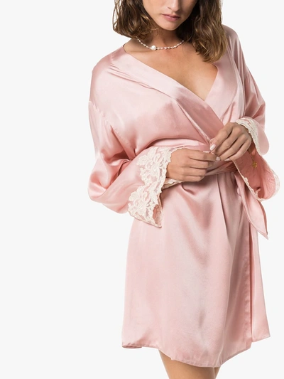 Shop La Perla Maison Lace-trimmed Silk-blend Robe In Pink