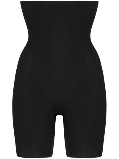 Shop Spanx Thinstincts High-waisted Mid-thigh Shorts In Black