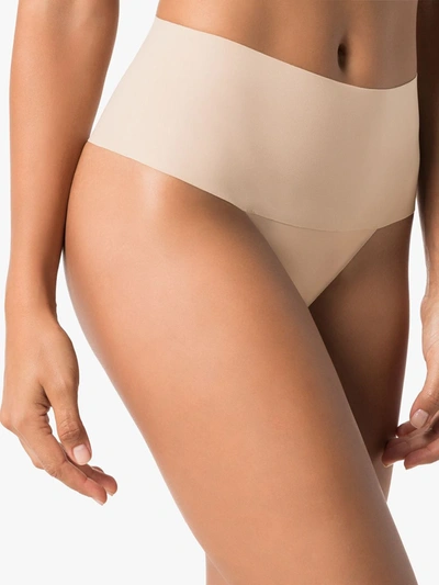 Shop Spanx Elastic-free Edges Thongs In Neutrals