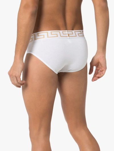 Shop Versace Greca Border Briefs In White