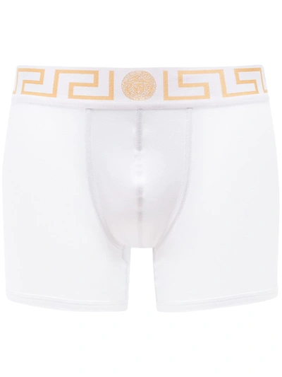 Shop Versace Greco Boxer Briefs In White