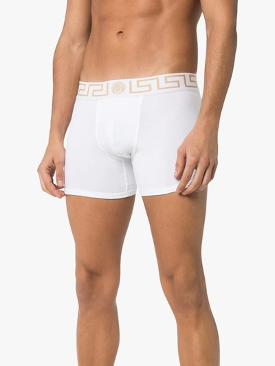 Shop Versace Greco Boxer Briefs In White