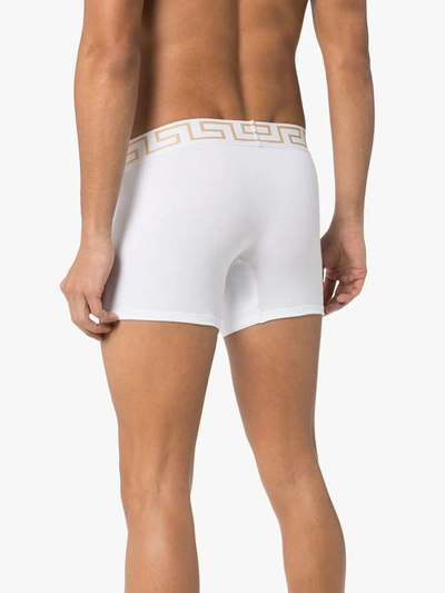 Shop Versace Greco Boxer Briefs In White