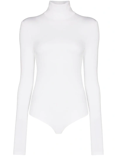 Shop Wolford Orlando Turtleneck Bodysuit In White