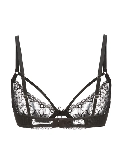 Shop Fleur Du Mal Gardenia Lace Demi Bra In Black