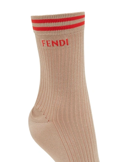 Shop Fendi Logo Detail Socks In Neutrals