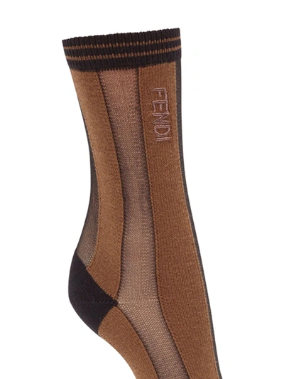 Shop Fendi Striped Logo Detail Socks In Black