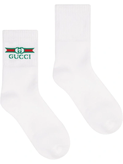 Shop Gucci Logo Detail Ankle Socks In White