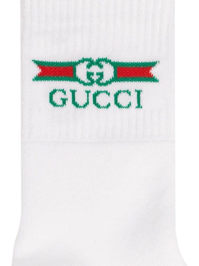 Shop Gucci Logo Detail Ankle Socks In White