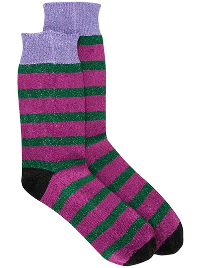 Shop La Doublej Glitter-effect Striped Socks In Pink