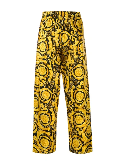 Shop Versace Barocco Print Silk Pajama Trousers In Black