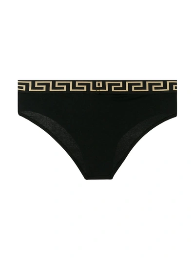 Shop Versace Medusa Greek Key Waistband Briefs In Black