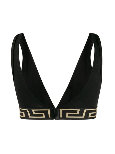 Shop Versace Greca Border Triangle Bralette In Black