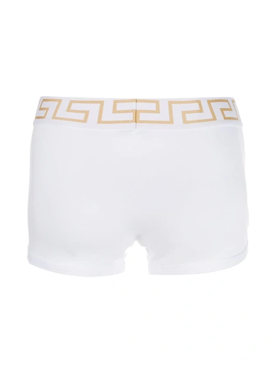 Versace Stretch Cotton Boxer Shorts With Greek Motif In White