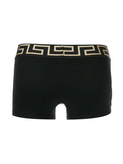 Versace Iconic Slim-fit Branded Stretch-cotton Trunks In Black
