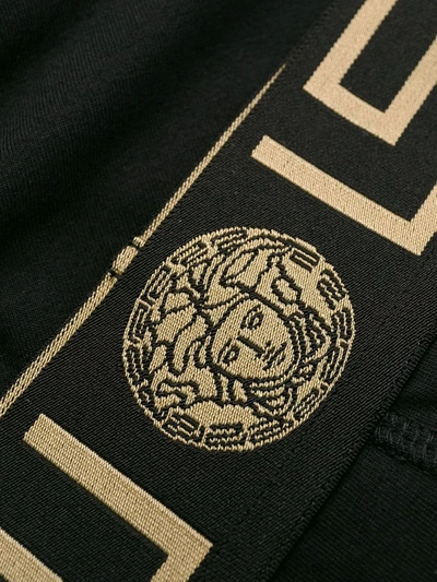 Versace Iconic Slim-fit Branded Stretch-cotton Trunks In Black