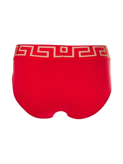 Shop Versace Greca Border Briefs In Red