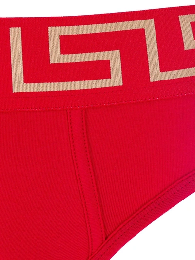 Shop Versace Greca Border Briefs In Red