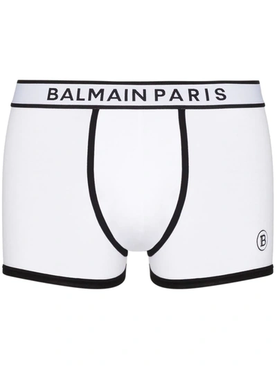 Shop Balmain Logo Waistband Boxers In White