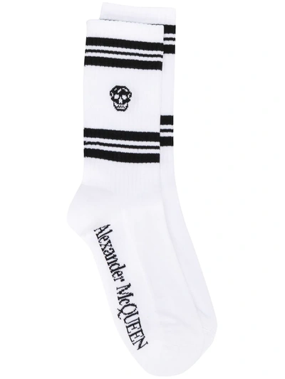 Alexander Mcqueen Logo-intarsia Metallic Cotton-blend Socks In White