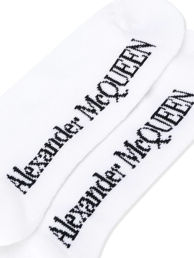 Shop Alexander Mcqueen Ribbed Skull Print Ankle Socks In White